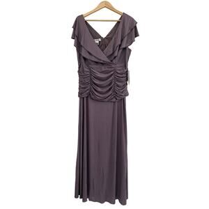 NWT D'Albert Purple V-Neck Ruched Ruffle Evening Formal Maxi Dress Womens Sz 18